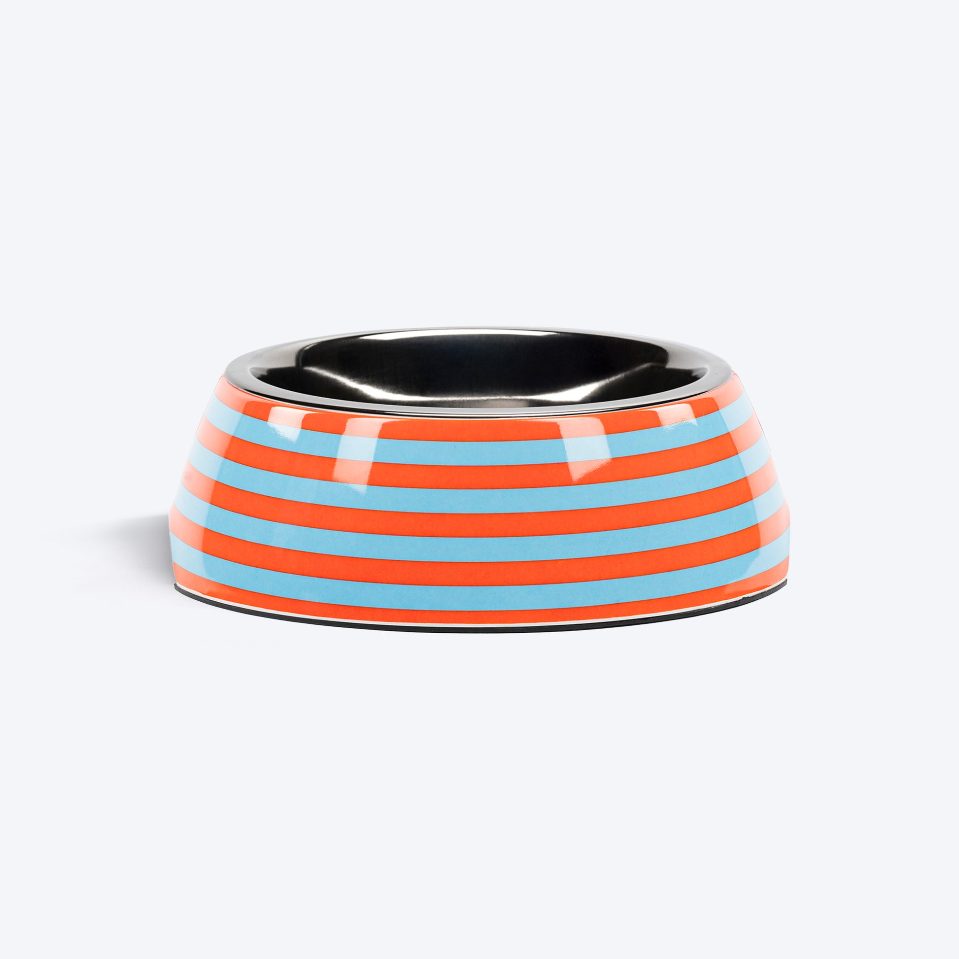 HUFT Happy Stripes Printed Melamine Bowl With Steel Insert For Dog - Blue & Orange - Heads Up For Tails