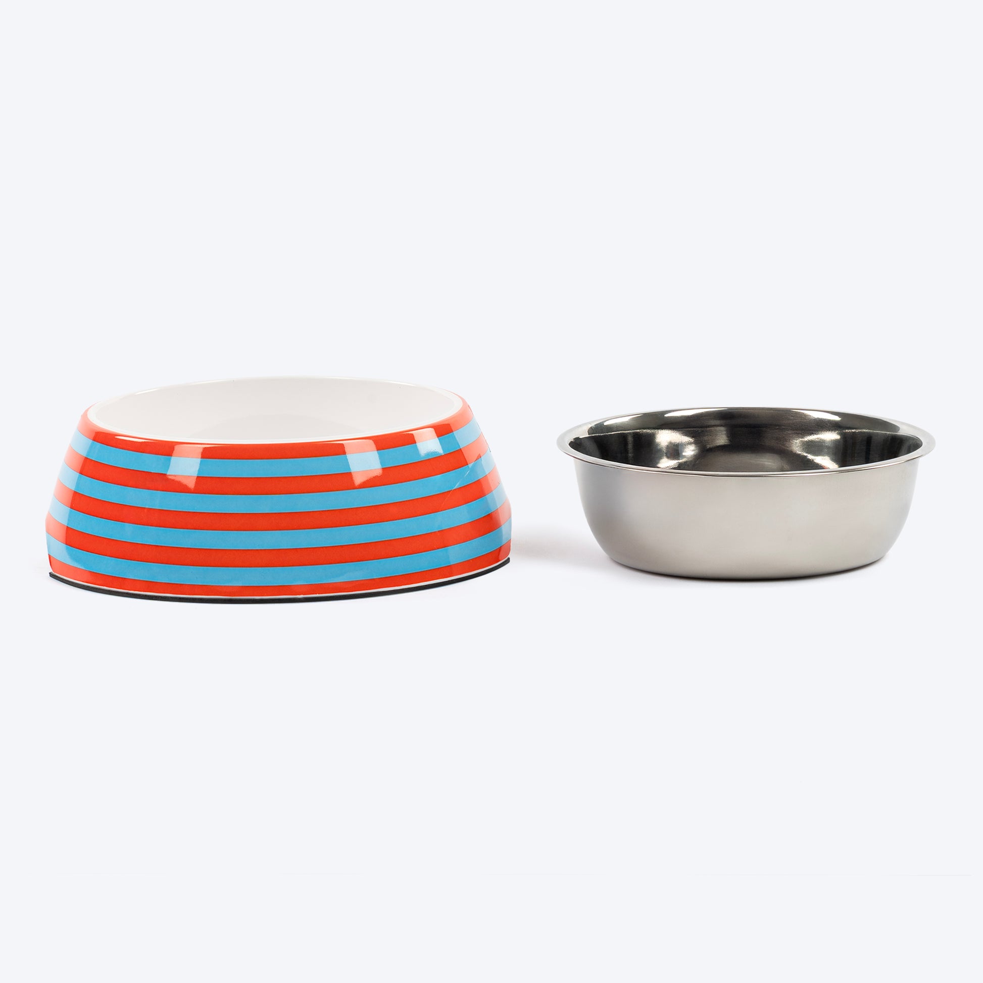 HUFT Happy Stripes Printed Melamine Bowl With Steel Insert For Dog - Blue & Orange - Heads Up For Tails