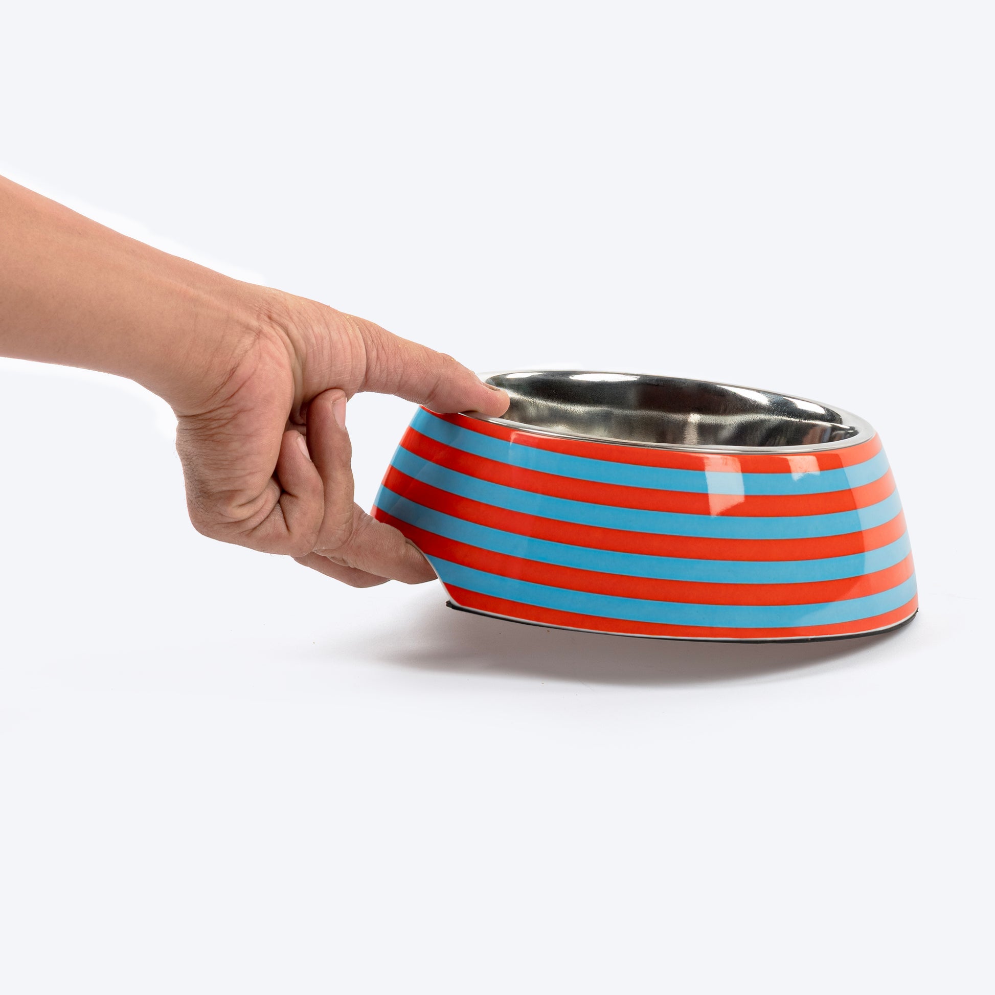 HUFT Happy Stripes Printed Melamine Bowl With Steel Insert For Dog - Blue & Orange - Heads Up For Tails