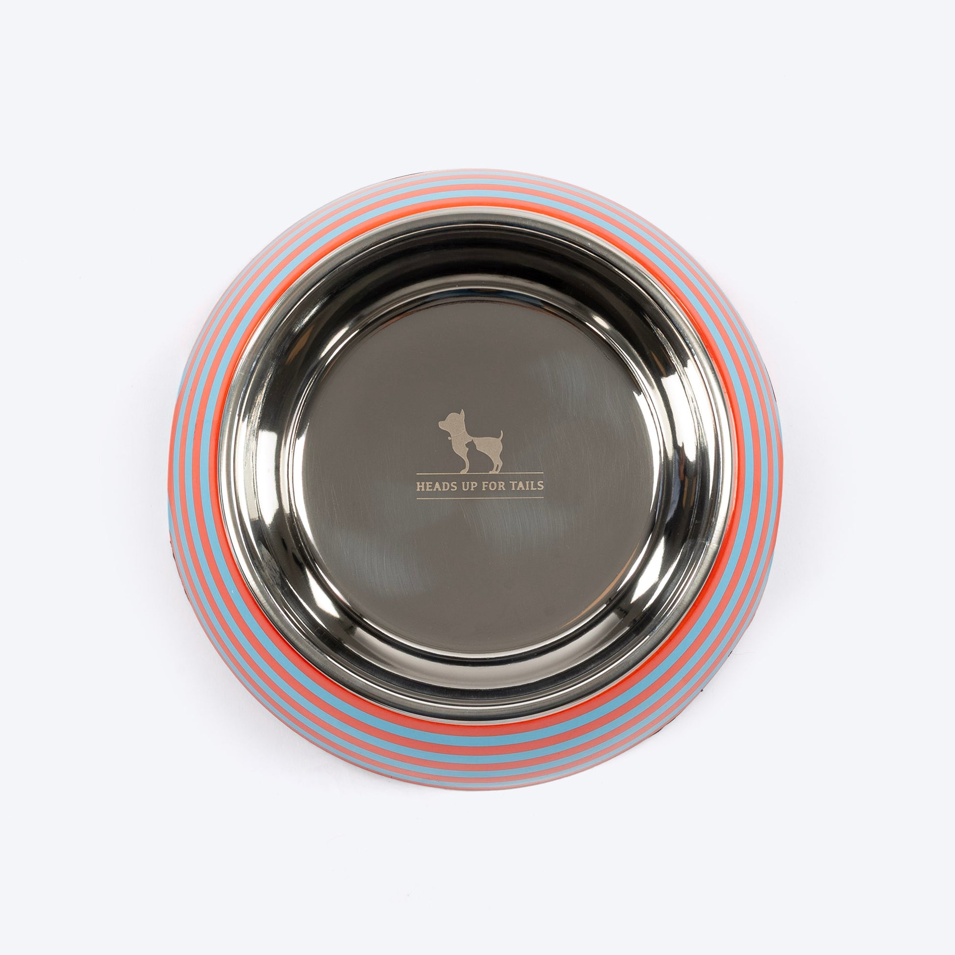 HUFT Happy Stripes Printed Melamine Bowl With Steel Insert For Dog - Blue & Orange - Heads Up For Tails