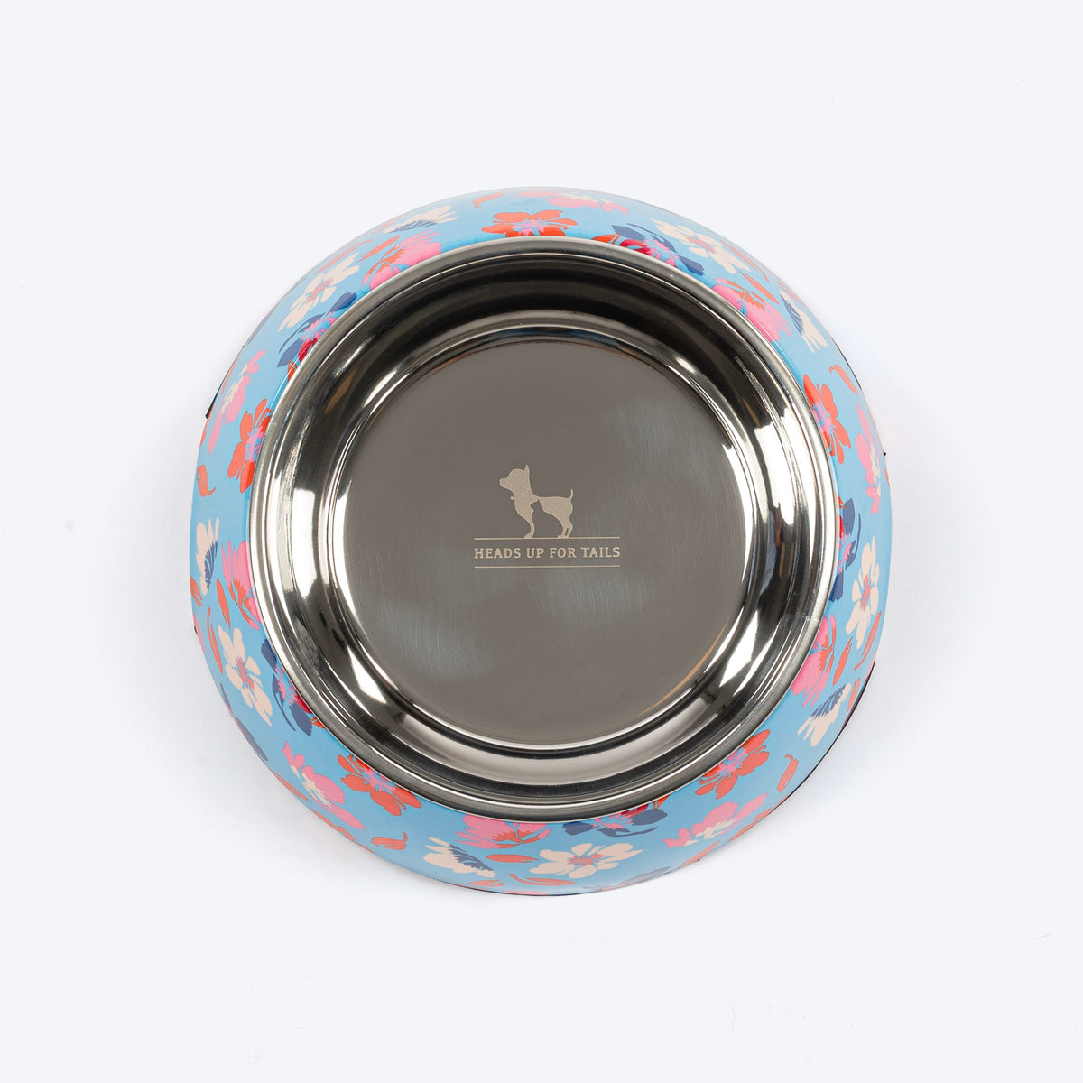 HUFT Summer Bloom Printed Melamine Bowl With Steel Insert For Dog - Blue - Heads Up For Tails