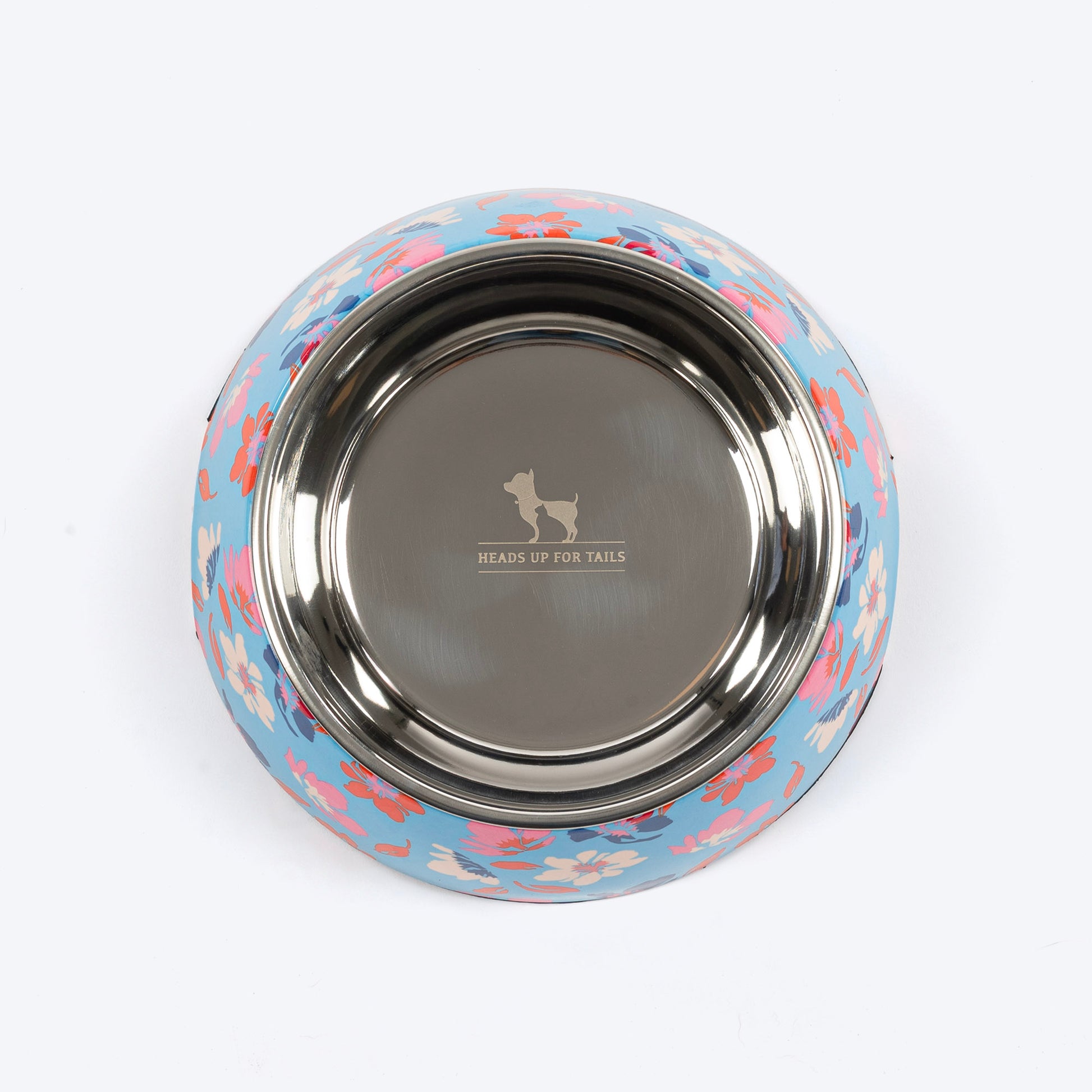 HUFT Summer Bloom Printed Melamine Bowl With Steel Insert For Dog - Blue - Heads Up For Tails