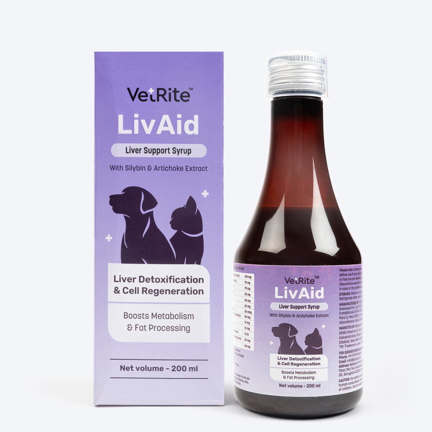 VetRite LivAid Liver Support Detoxification & Cell Regeneration Syrup For Dog & Cat - 200 ml