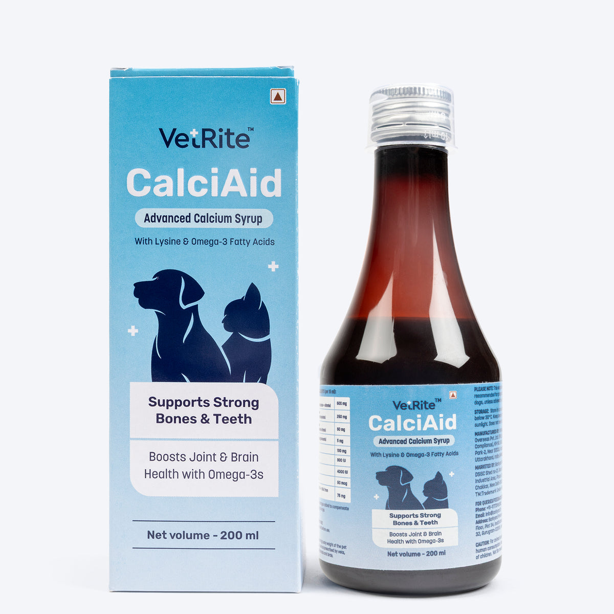 VetRite CalciAid Supports Strong Bones & Teeth Advanced Calcium Syrup For Dog & Cat - 200 ml - Heads Up For Tails