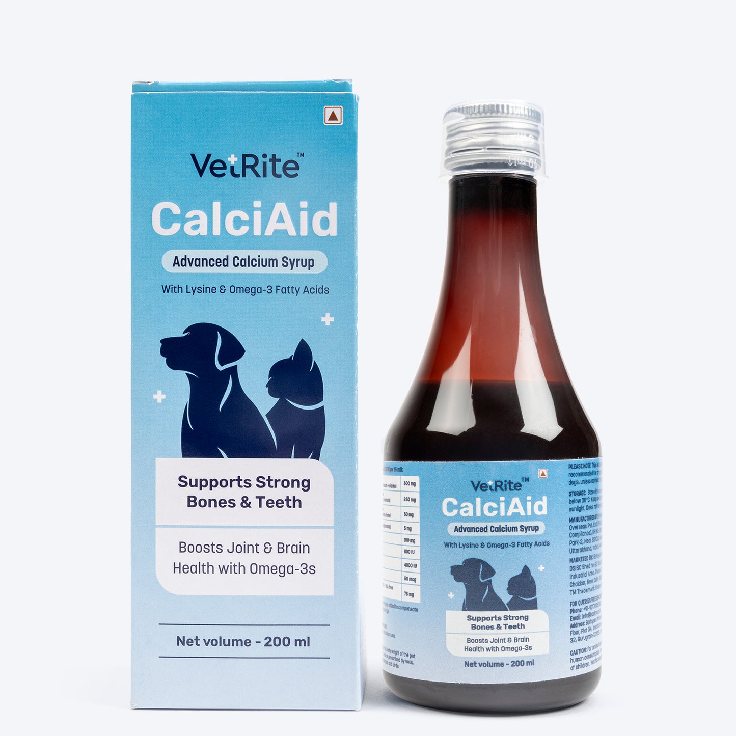 VetRite CalciAid Supports Strong Bones & Teeth Advanced Calcium Syrup For Dog & Cat - 200 ml