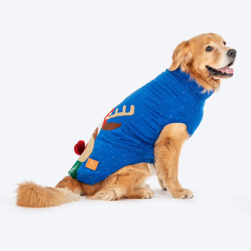 HUFT Reindeer Cheer Sweater For Dog - Blue - Heads Up For Tails