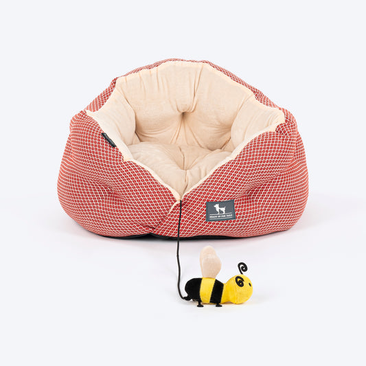 HUFT Purrfect Perch Bed With A Bumble Bee Toy For Cat & Puppy - Red & Blush Pink