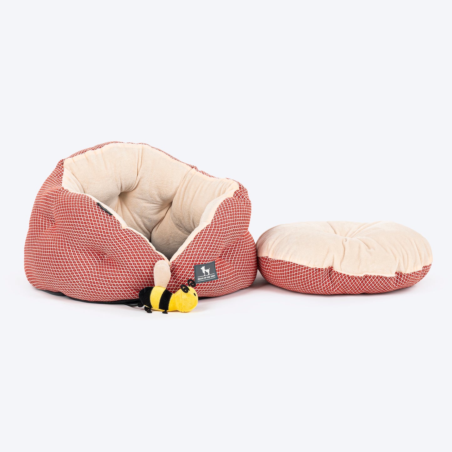 HUFT Purrfect Perch Bed With A Bumble Bee Toy For Cat & Puppy - Red & Blush Pink