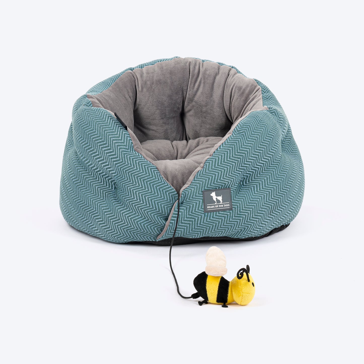 HUFT Purrfect Perch Bed With A Bumble Bee Toy For Cat & Puppy - Grey & Sea Green