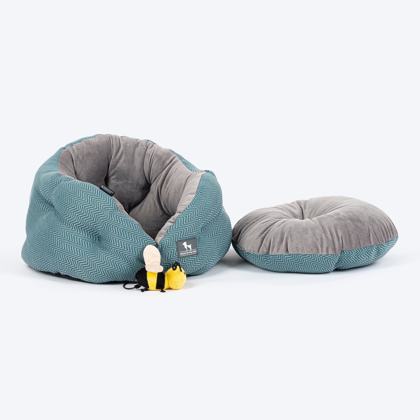 HUFT Purrfect Perch Bed With A Bumble Bee Toy For Cat & Puppy - Grey & Sea Green