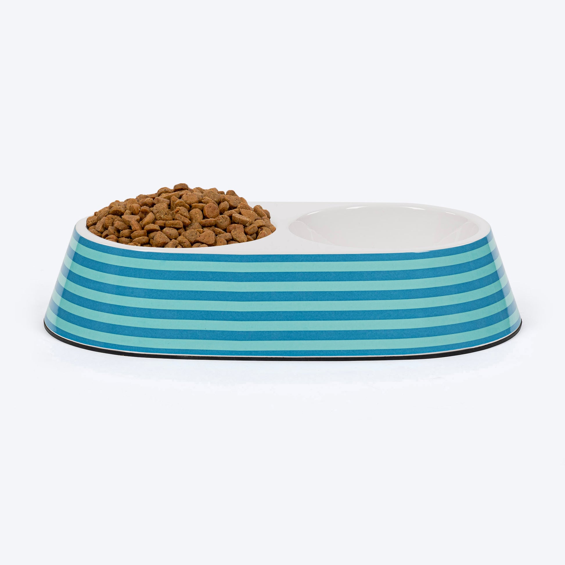 HUFT Happy Stripes Printed Melamine Double Diner For Dog - Blue & Turquoise - Heads Up For Tails