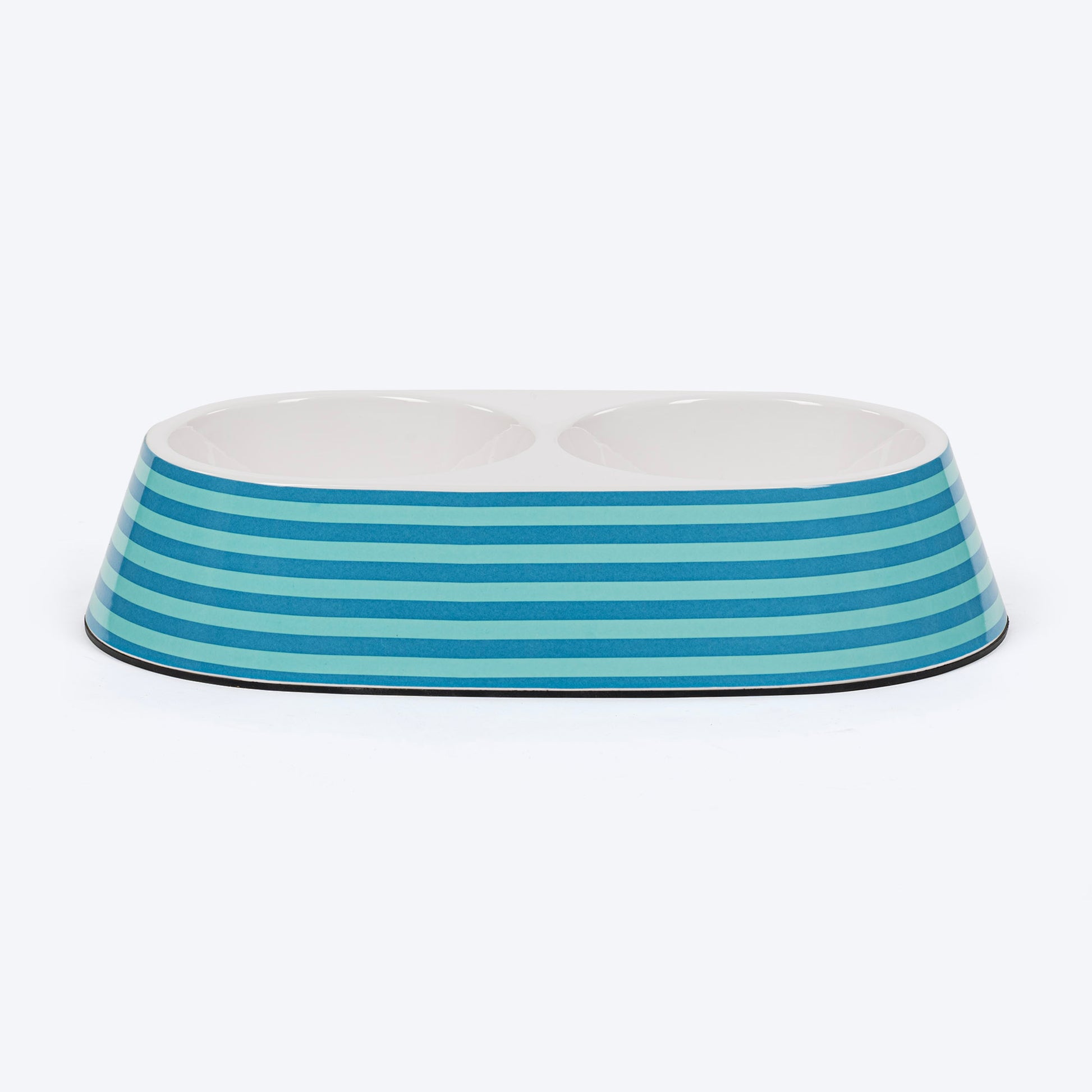 HUFT Happy Stripes Printed Melamine Double Diner For Dog - Blue & Turquoise - Heads Up For Tails