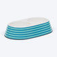 HUFT Happy Stripes Printed Melamine Double Diner For Dog - Blue & Turquoise - Heads Up For Tails