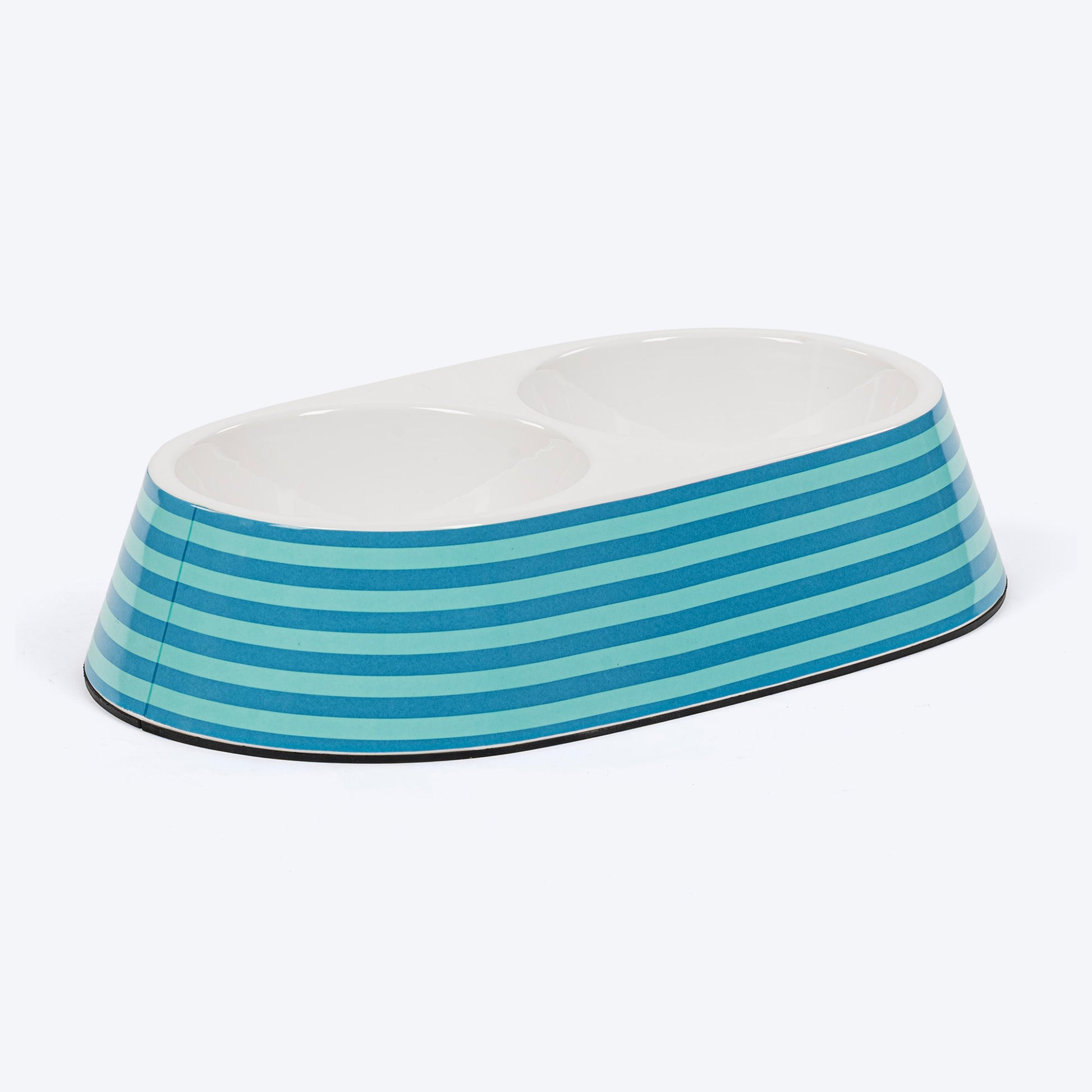 HUFT Happy Stripes Printed Melamine Double Diner For Dog - Blue & Turquoise - Heads Up For Tails