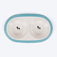 HUFT Happy Stripes Printed Melamine Double Diner For Dog - Blue & Turquoise - Heads Up For Tails