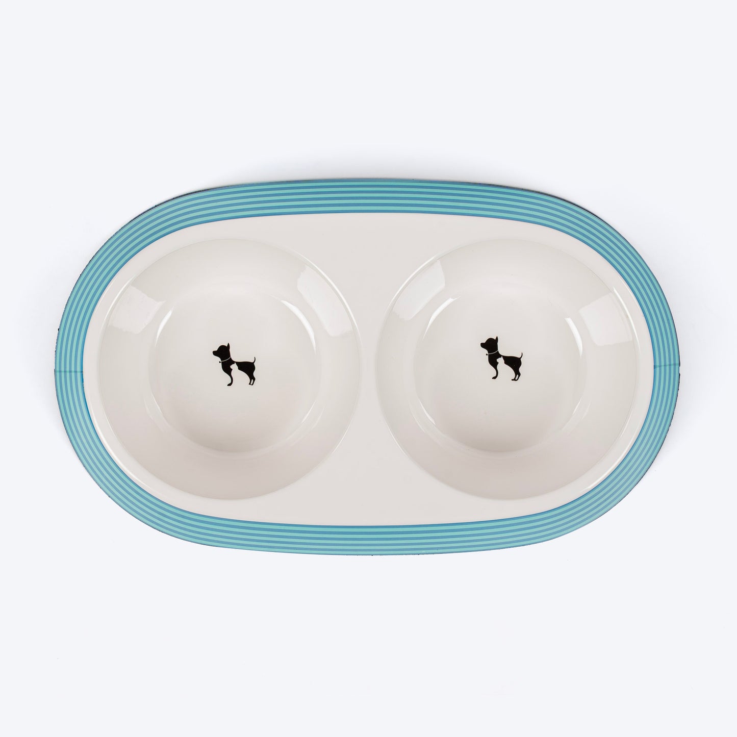 HUFT Happy Stripes Printed Melamine Double Diner For Dog - Blue & Turquoise - Heads Up For Tails