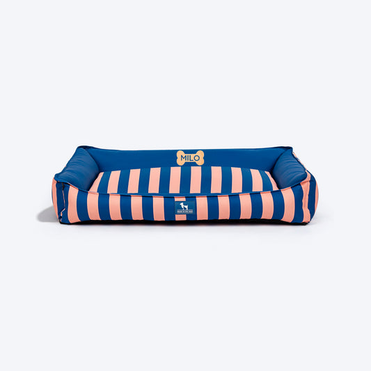 HUFT Personalised Happy Stripes Lounger Bed For Dog - Navy & Peach - Heads Up For Tails