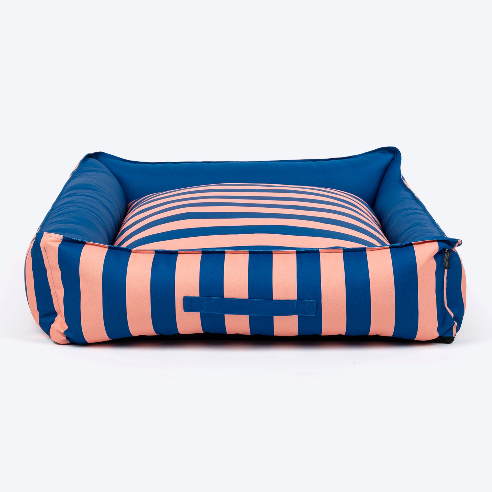 HUFT Personalised Happy Stripes Lounger Bed For Dog - Navy & Peach - Heads Up For Tails