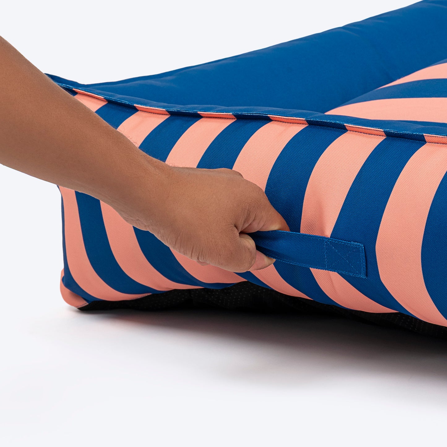 HUFT Happy Stripes Lounger Bed For Dog - Navy & Peach - Heads Up For Tails