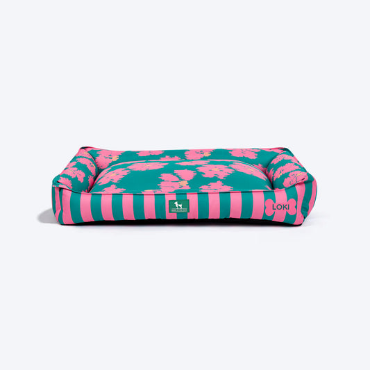 HUFT Personalised Pawsome Blossom Lounger Bed For Dog - Green & Pink - Heads Up For Tails