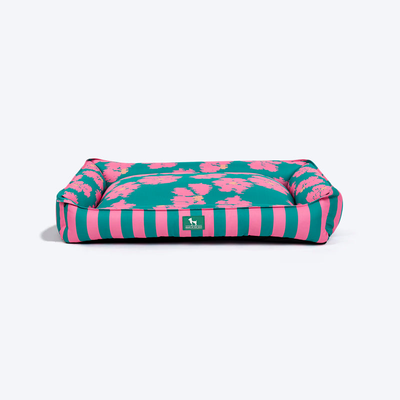 HUFT Pawsome Blossom Lounger Bed For Dog - Green & Pink - Heads Up For Tails