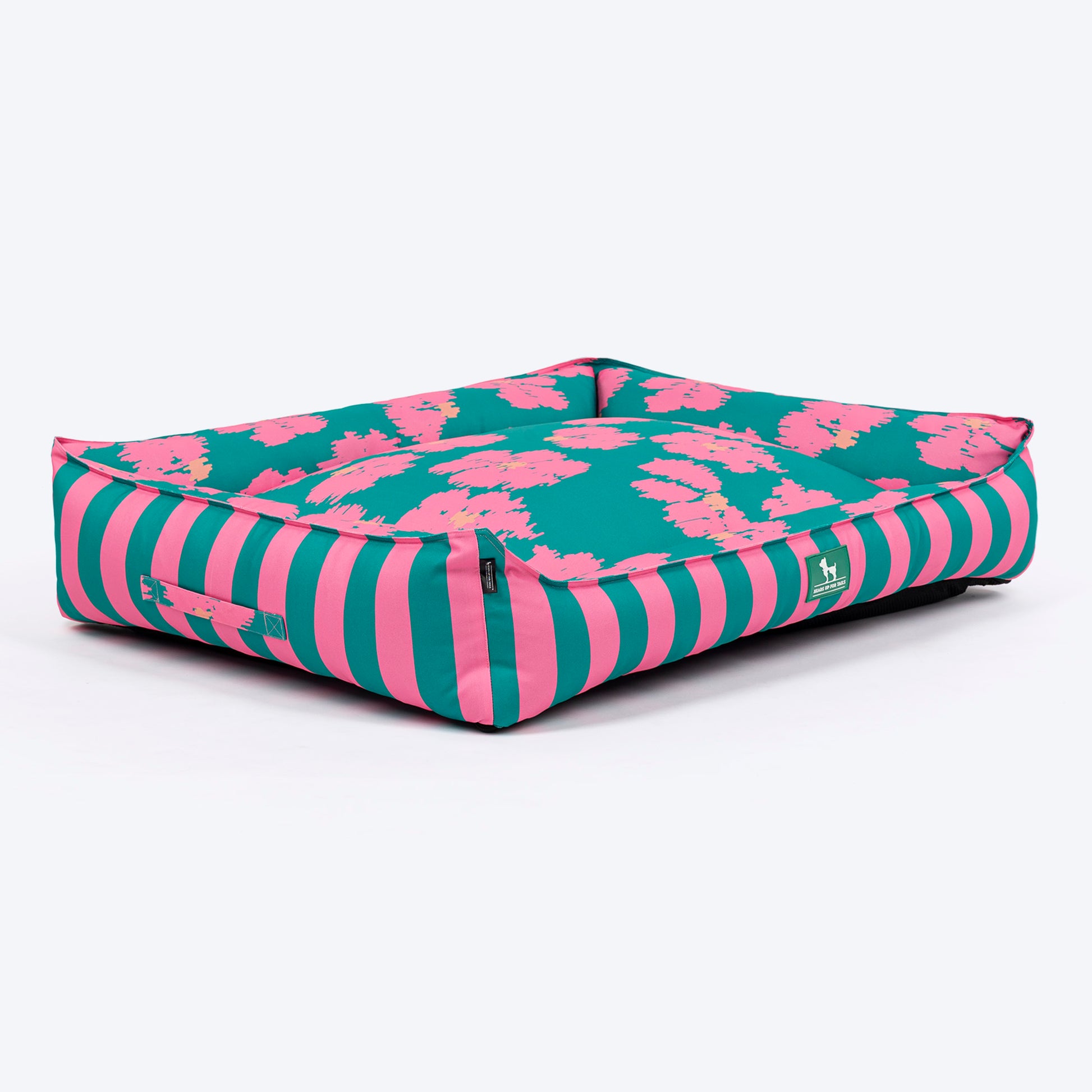 HUFT Pawsome Blossom Lounger Bed For Dog - Green & Pink - Heads Up For Tails