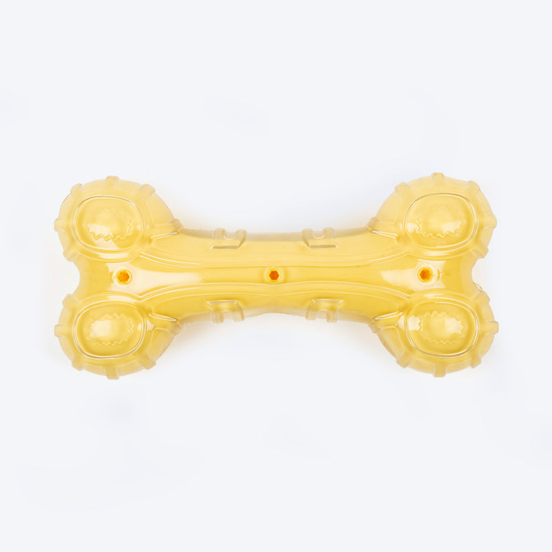 HUFT Chewtastic Chomp Champ Bone Chew Toy For Dog - Yellow - Heads Up For Tails