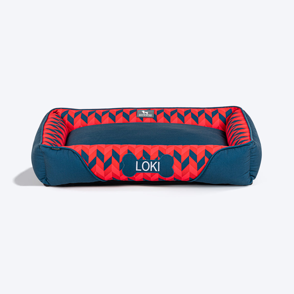 HUFT Personalised Geometric Groove Lounger Bed For Dog - Navy Blue, Removable Cover, Anti Skid Base