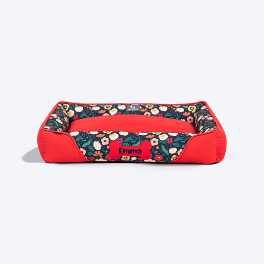 HUFT Personalised Floral Fusion  Lounger Bed For Dog - Red