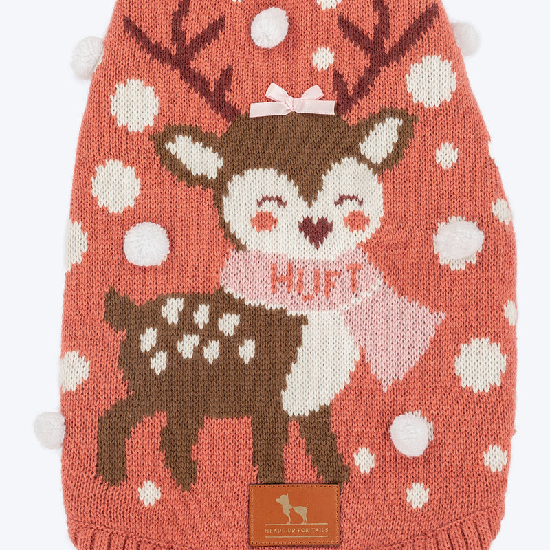 HUFT Snowfall Reindeer Sweater For Dog - Pink