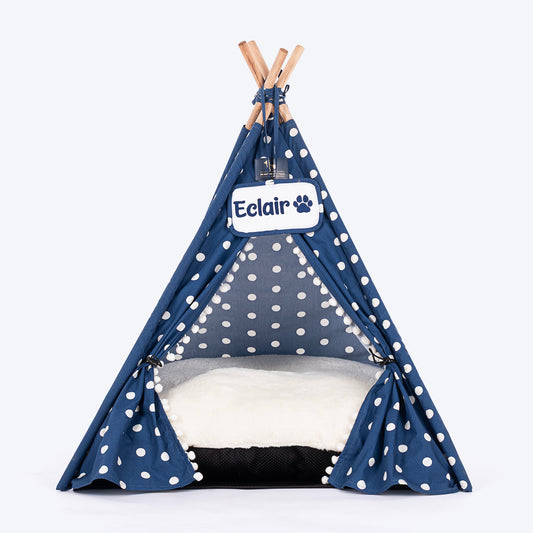 HUFT Personalised Polka Paws Teepee Tent Bed For Dog & Cat - Navy