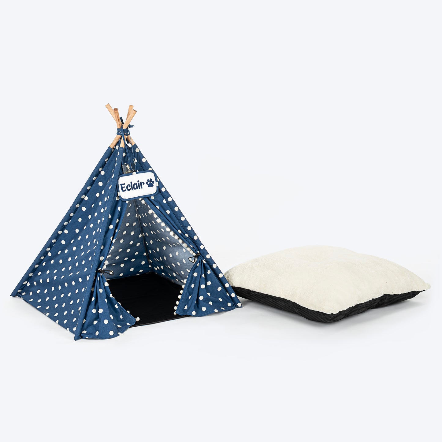 HUFT Personalised Polka Paws Teepee Tent Bed For Dog & Cat - Navy