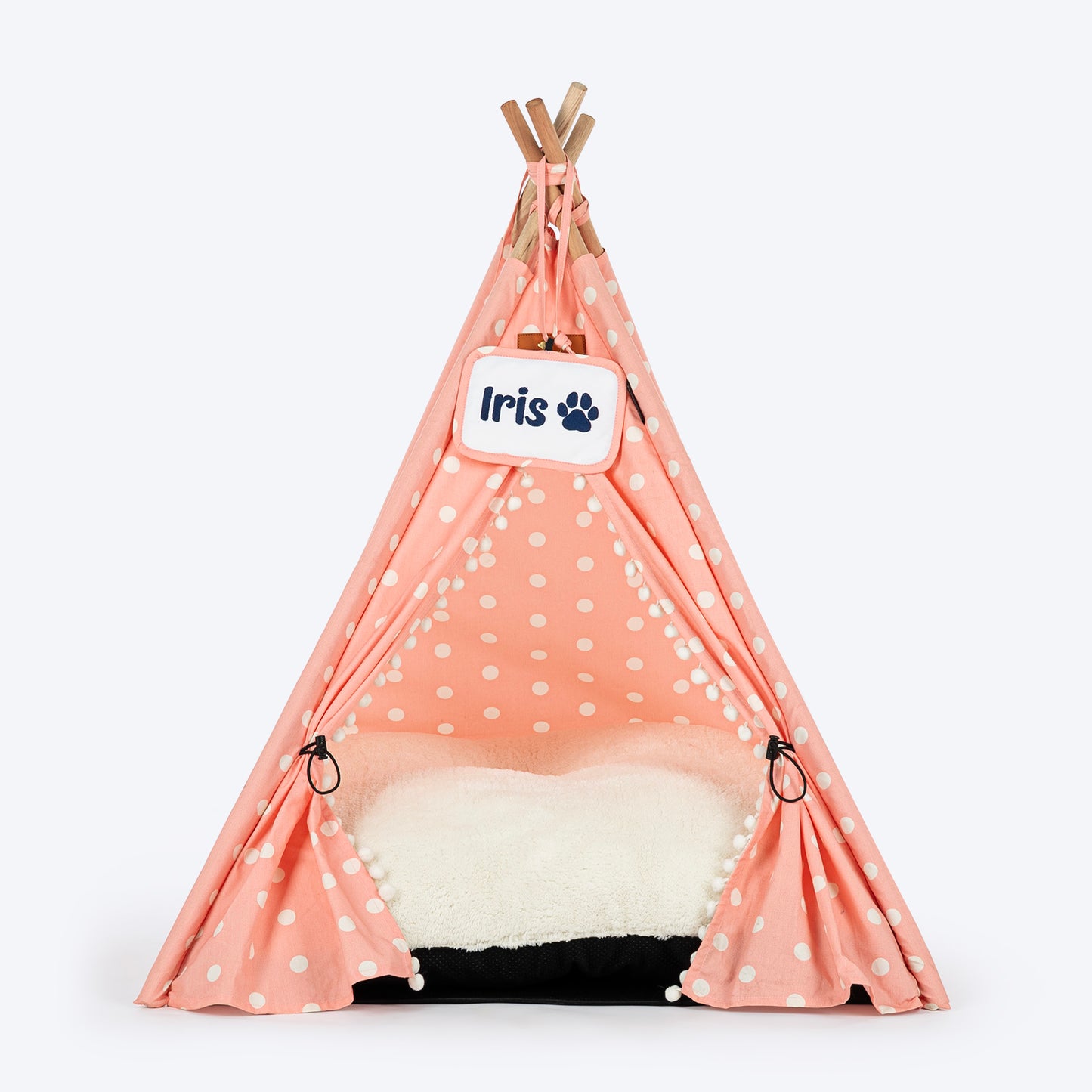 HUFT Personalised Polka Paws Teepee Tent Bed For Dog & Cat - Peach