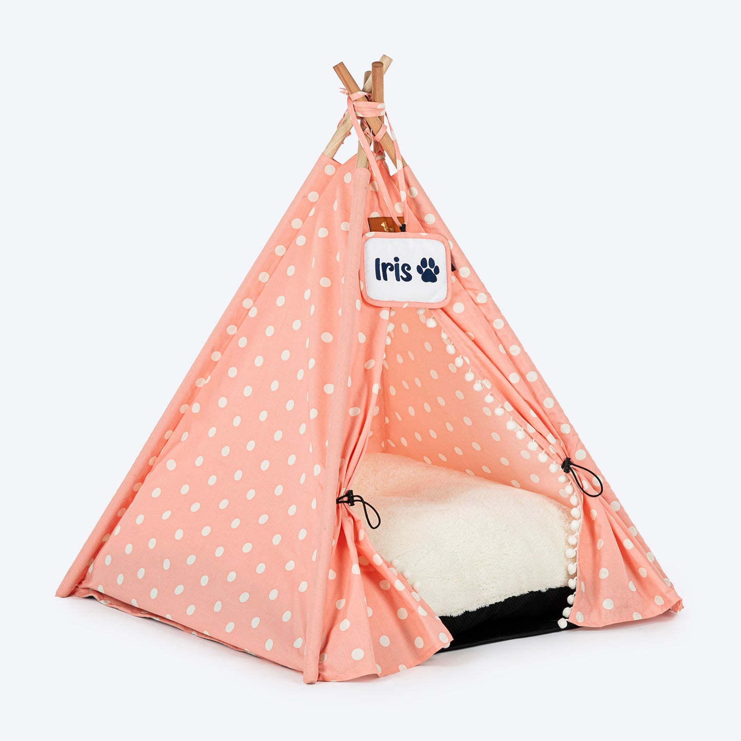 HUFT Personalised Polka Paws Teepee Tent Bed For Dog & Cat - Peach
