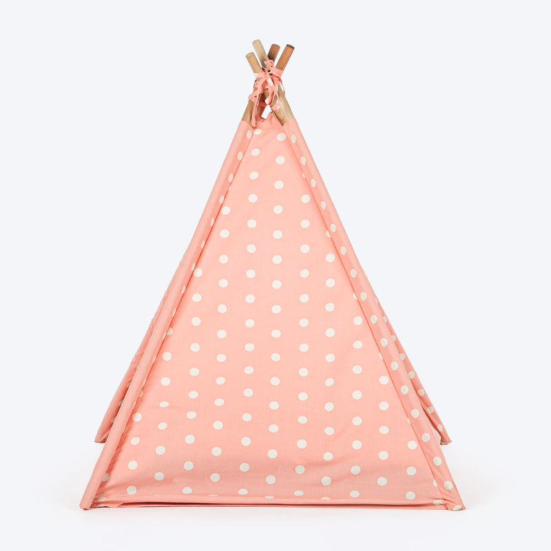 HUFT Personalised Polka Paws Teepee Tent Bed For Dog & Cat - Peach - Heads Up For Tails