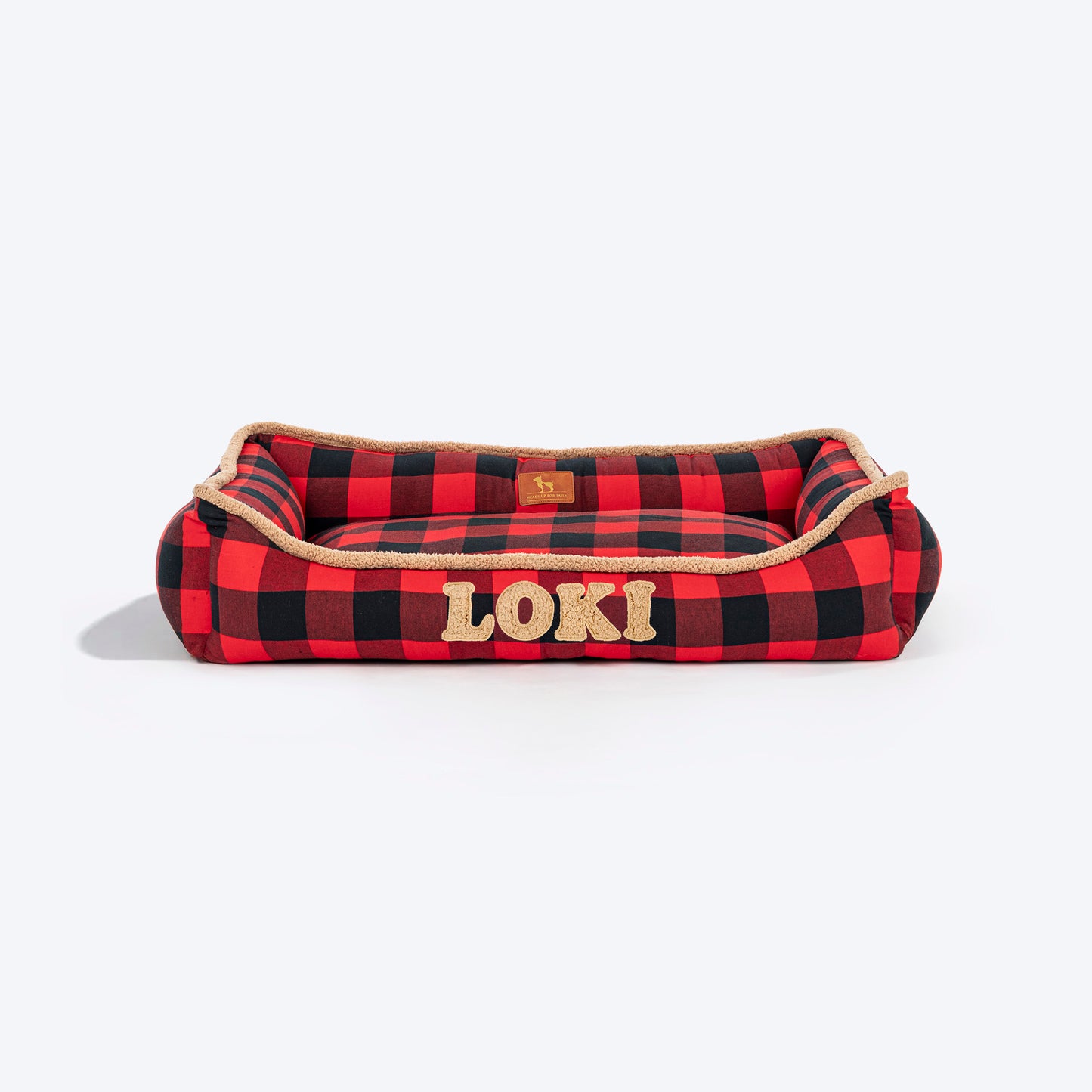 HUFT Personalised Checkered Cuddle Lounger Bed For Dog - Red & Black
