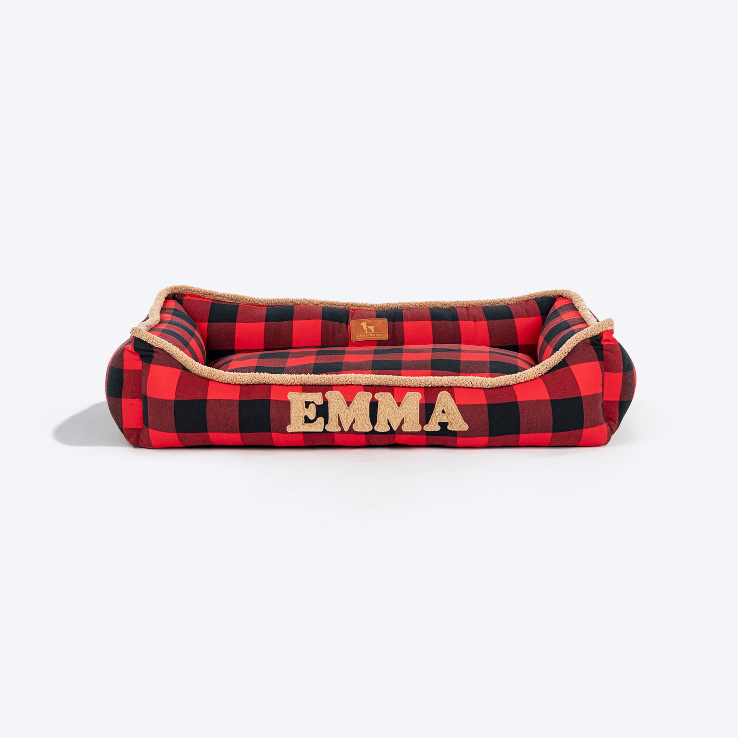 HUFT Personalised Checkered Cuddle Lounger Bed For Dog - Red & Black