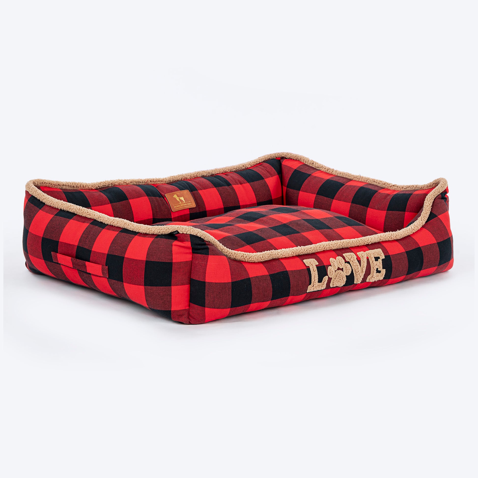 HUFT Love Plaid Lounger Bed For Dog - Red & Black - Heads Up For Tails