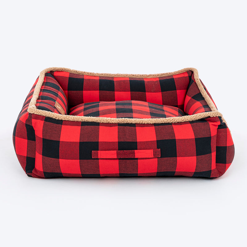HUFT Love Plaid Lounger Bed For Dog - Red & Black - Heads Up For Tails