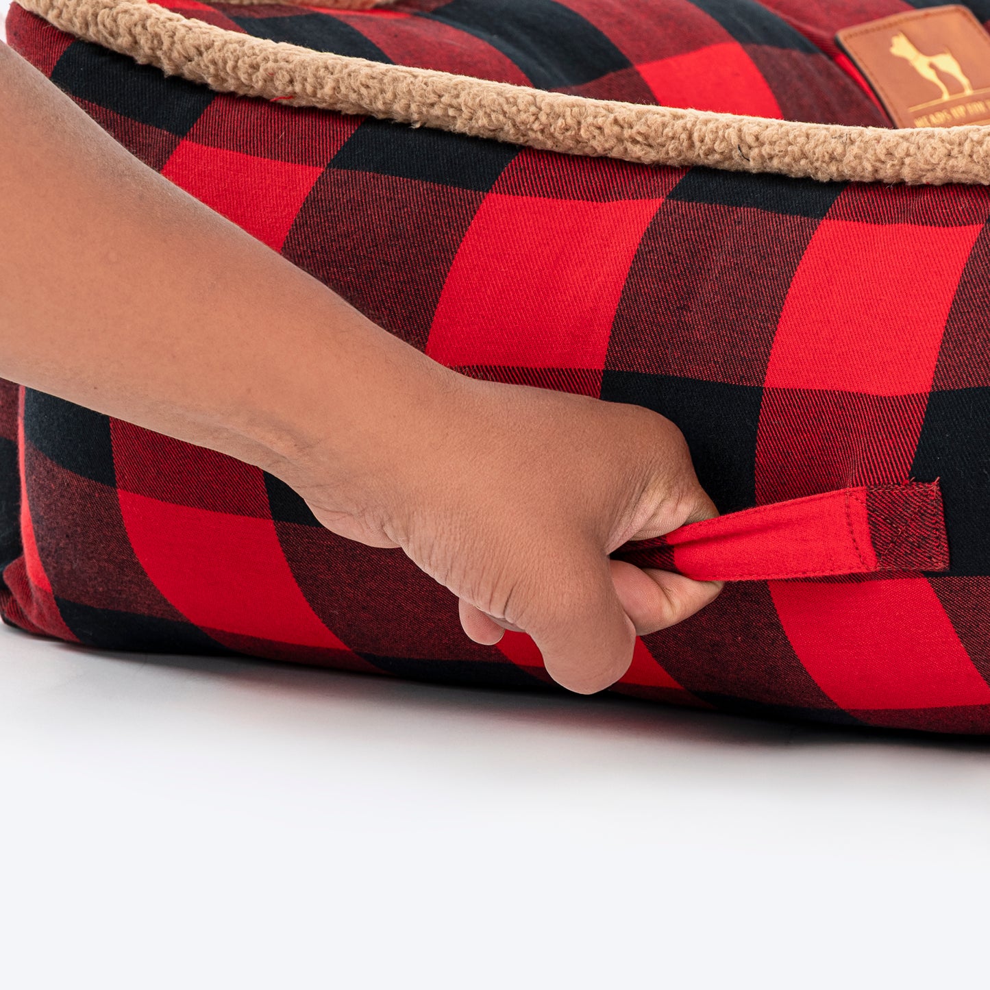 HUFT Personalised Checkered Cuddle Lounger Bed For Dog - Red & Black
