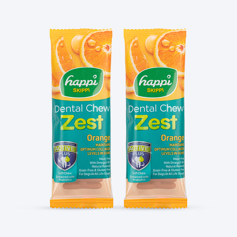 Happi Skippi Dental Chew Zest Orange Dog Treats - 4 inch - 25 gm - Heads Up For Tails