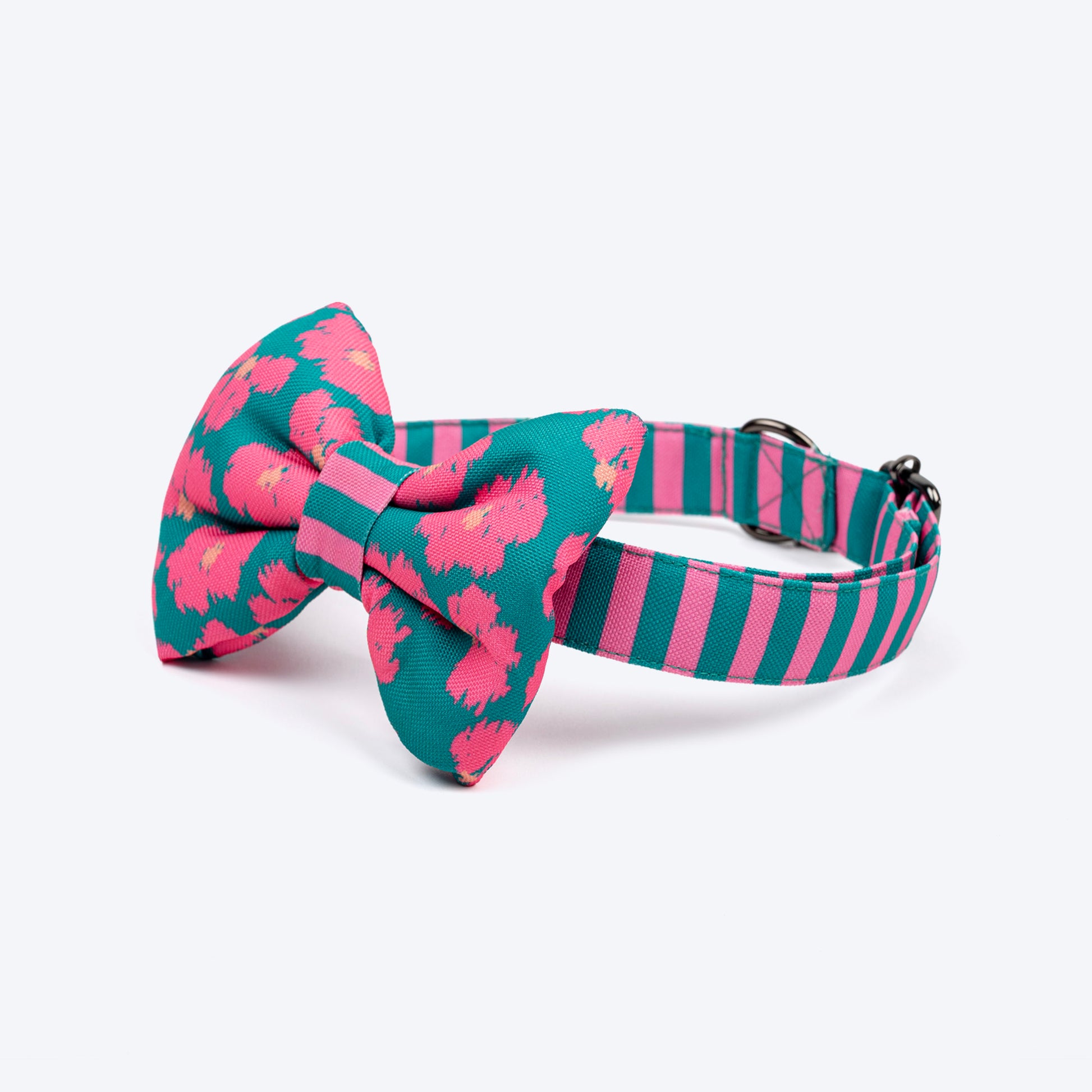 HUFT Pawsome Blossom Bow Tie With Collar For Dog - Green & Pink - Heads Up For Tails