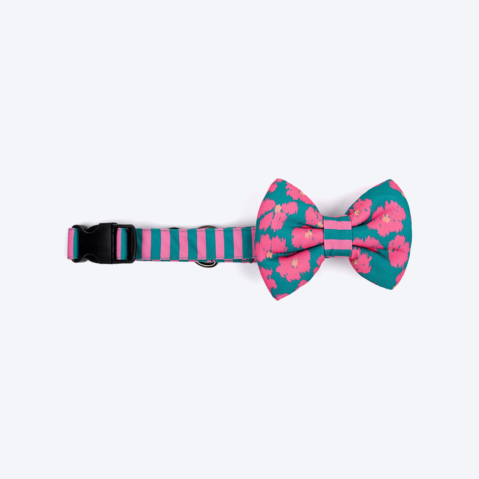 HUFT Pawsome Blossom Bow Tie With Collar For Dog - Green & Pink - Heads Up For Tails