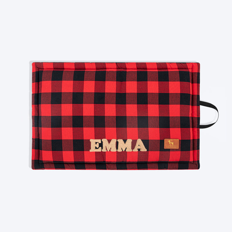 HUFT Personalised Checkered Cuddle Mat For Dog & Cat - Red & Black - Heads Up For Tails