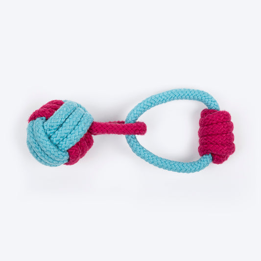 Dash Dog Tugger Ball Rope Toy For Dog - Light Blue & Pink - Heads Up For Tails