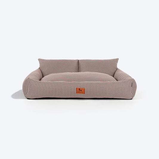 HUFT Cookie Houndstooth Lounger Bed For Dog - Brown - Heads Up For Tails