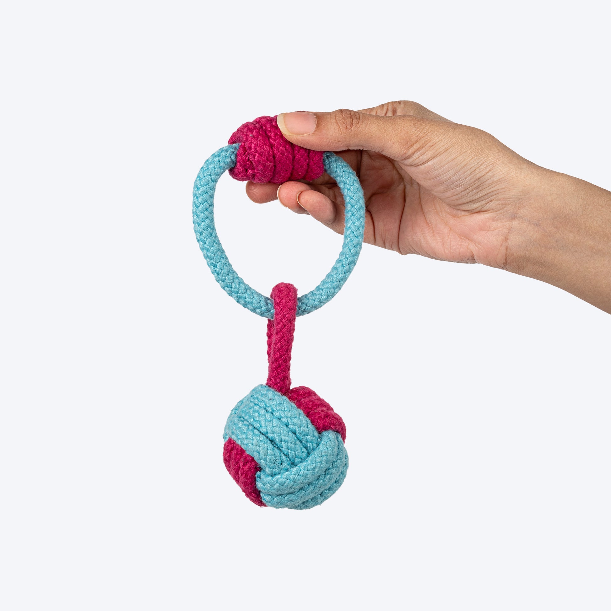 Dash Dog Tugger Ball Rope Toy For Dog - Light Blue & Pink - Heads Up For Tails