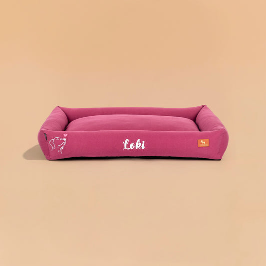 HUFT Personalised Sniff The Love Lounger Bed For Dog - Dark Magenta