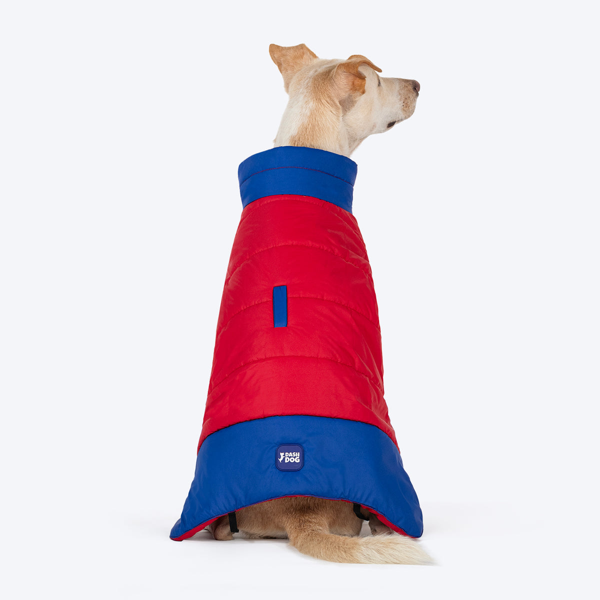 Dash Dog Outbounders Puffer Jacket For Dog - Red & Blue, Leash Opening