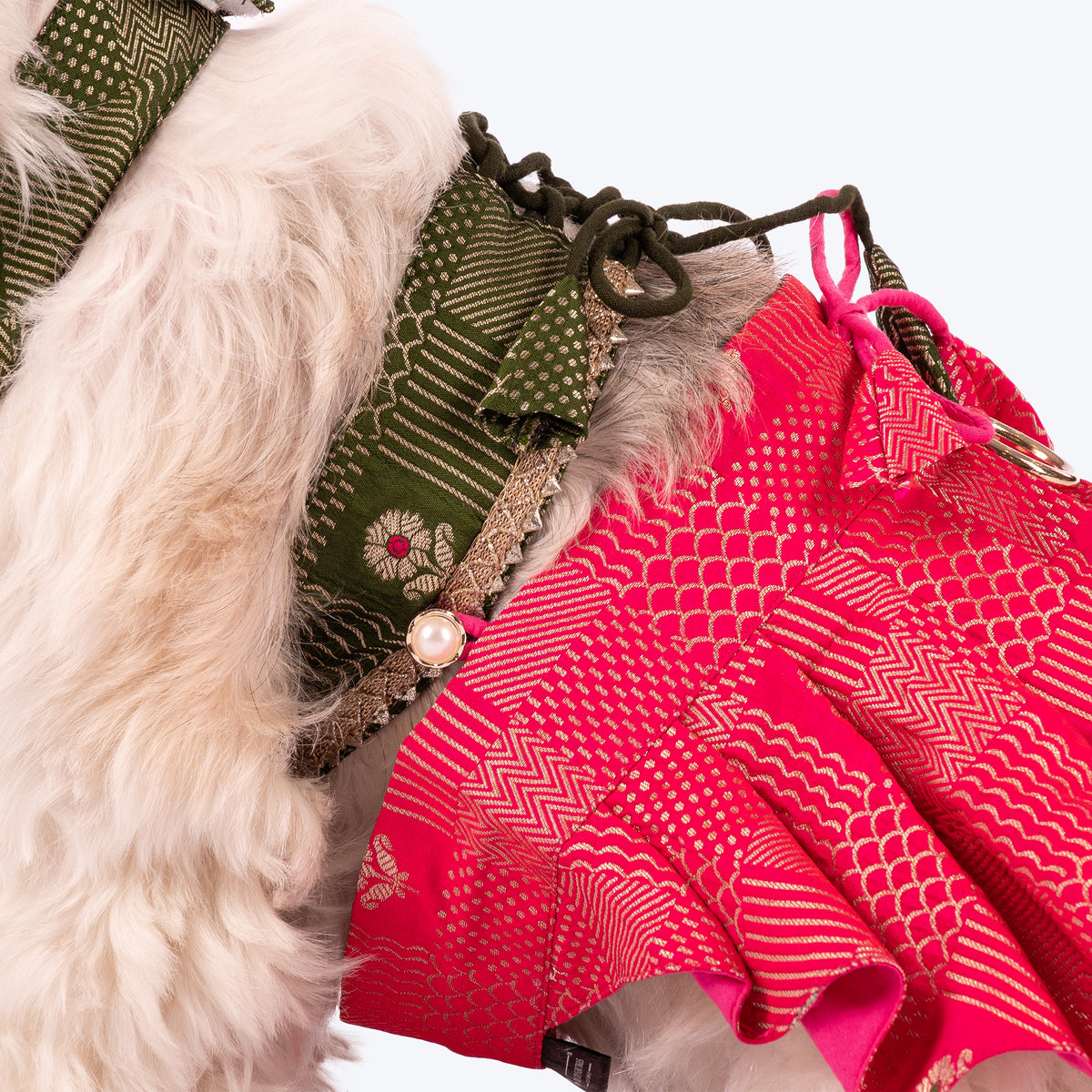 HUFT Customised Rang Rani Lehenga Choli Set For Dog & Cat - Green & Pink